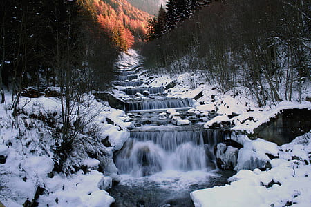 water falls covered with snow pile thumbnail
