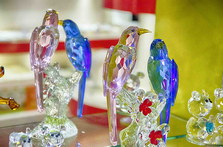blue, white and yellow crystal bird figurines thumbnail