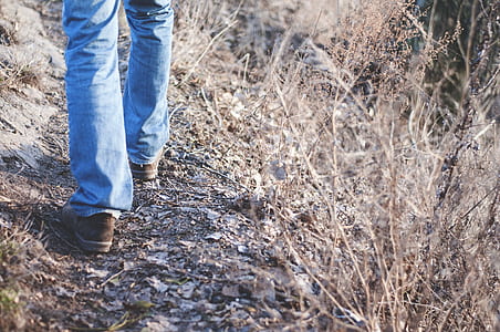 person wearing blue jeans walking thumbnail