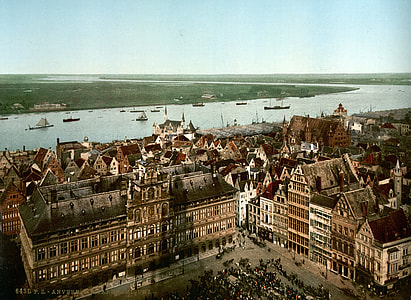 Antwerp and the river Scheld in Belgium around 1900 thumbnail