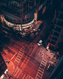 aerial view of car on asphalt road during nighttime thumbnail