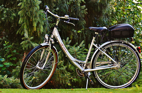gray bicycle on green grass thumbnail