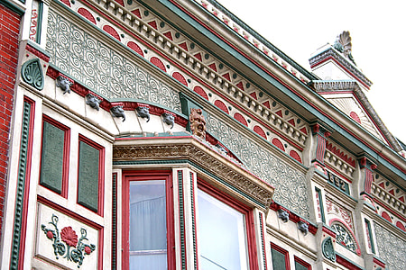 Detail of Victorian facade downtown decorations in Kendallville, Indiana thumbnail