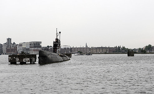 Submarines on the water in Amsterdam, Netherlands thumbnail