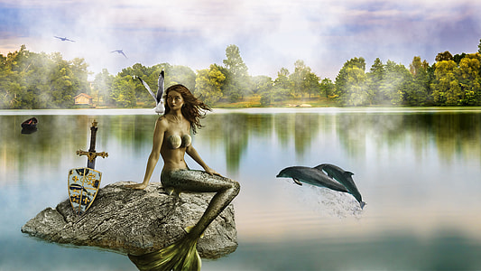 mermaid and dolphin painting thumbnail