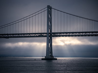 gray bridge under gray sky at sunset thumbnail