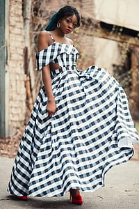Women's Black and Gray Plaid Cold-shoulder Dress thumbnail