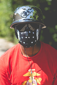 men's black and white mask with hard hat thumbnail