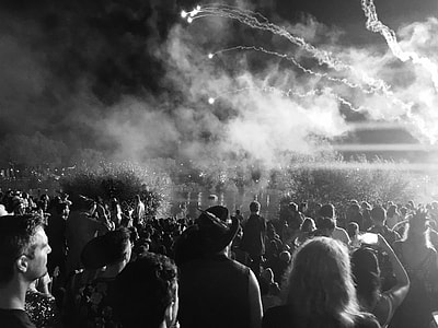 grayscale photo of people at concert thumbnail