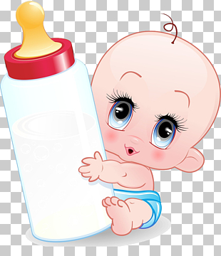 Infant Cartoon Baby bottle, baby, baby holding feeding bottle illustration PNG clipart