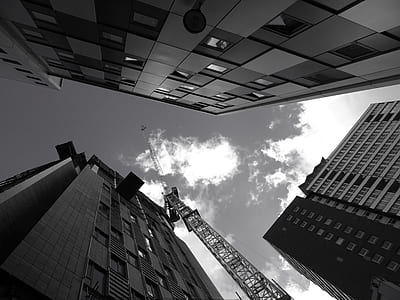 black-and-white, city, sky, clouds thumbnail