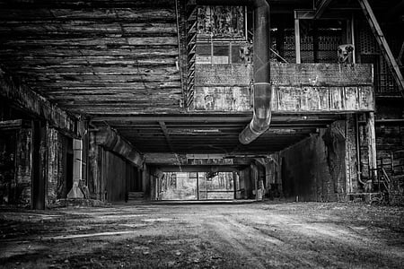 grayscale photo of factory thumbnail