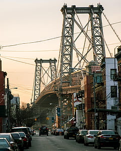 Street view of Williamsburg Bridge, Brooklyn at dusk thumbnail