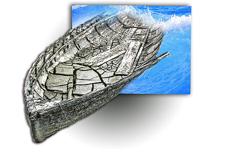 gray boat and waves painting thumbnail