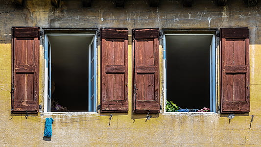 two brown wooden French-window doors thumbnail