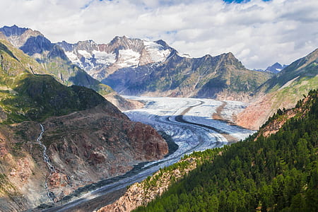 aerial view of river and mountains thumbnail