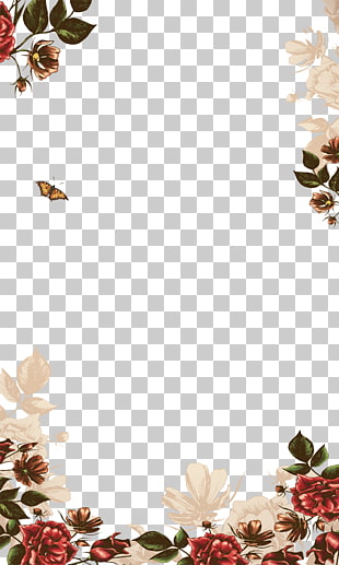 Poster Icon, Hand-painted flowers border, white and maroon flowers illustration PNG clipart