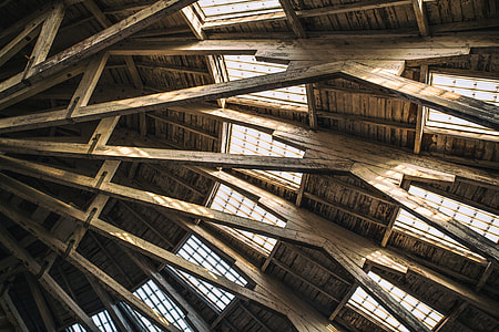 Architectural details from the roof of a wooden building at Chatham Historic Dockyard in Kent, England thumbnail