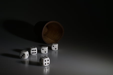 five dice on white surface close-up photo thumbnail