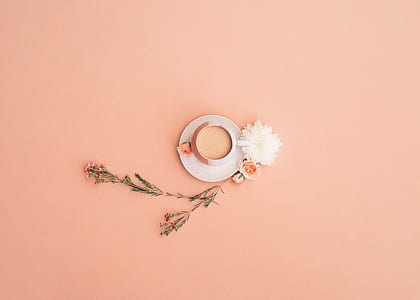 flat-lay photography of cup beside white flower thumbnail