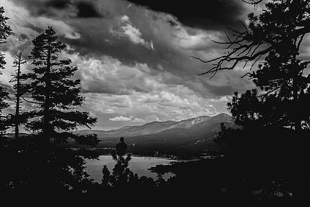 black-and-white, mountains, nature, sky thumbnail