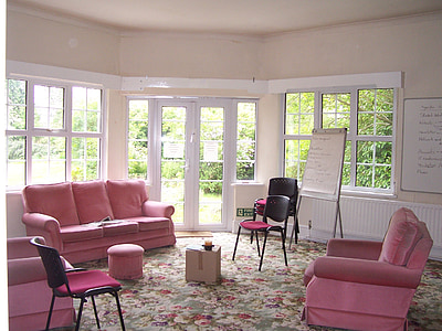 pink sofa chair and 3-seat sofa in house thumbnail