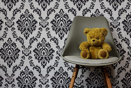 brown bear on chair beside wall thumbnail