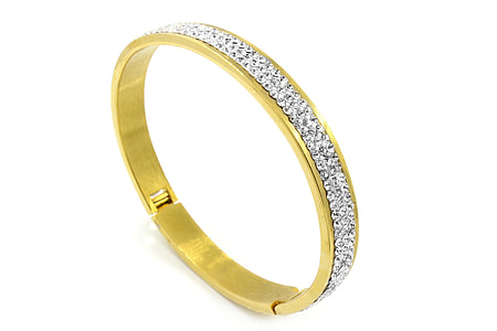 gold-colored clear gemstone cluster bangle thumbnail