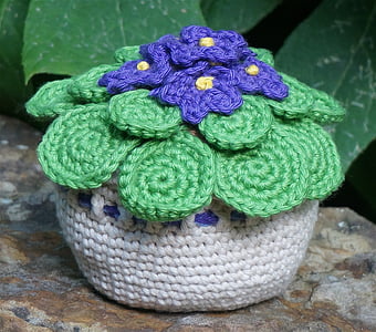 green and purple crochet African violet thumbnail