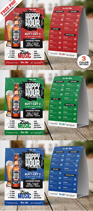 Happy Hour Promotion Tent Card PSD Set psd file