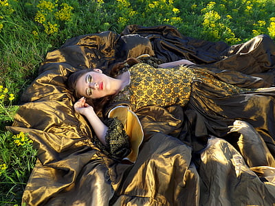 girl, sleep, flowers, yellow, beauty, women thumbnail