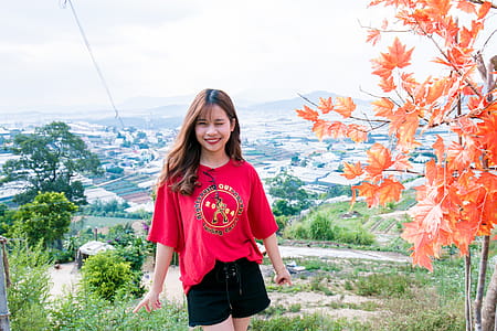 landscape, red, woman, relaxation thumbnail