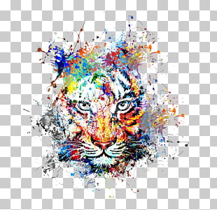 Abstract art Painting Drawing, Creative color ink splash tiger Avatar, tiger abstract art PNG clipart