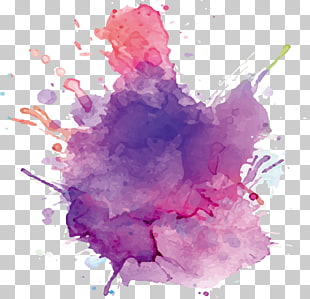 Paper Watercolor painting Ink, Purple ink watercolor, purple and pink splash PNG clipart