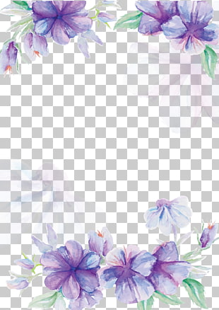 Wedding invitation Flower Watercolor painting Purple, Hand painted blue flowers, purple and white flowers digital design frame PNG clipart