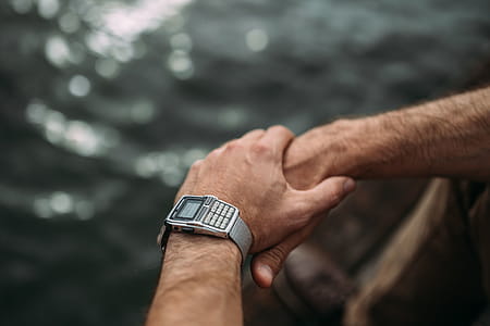 Closeup vinatage watch on wrist of man thumbnail