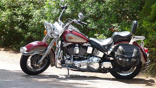 red and gray cruiser motorcycle on road thumbnail