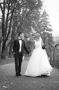 newly wed couple in black and white photograph thumbnail