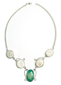 silver-colored green cabochon stone encrusted pendant necklace thumbnail