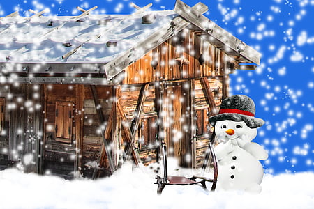 brown wooden house with snowman illustration thumbnail