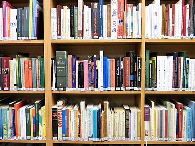 books in brown wooden shelf thumbnail