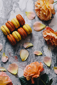 Overhead view of macarons on a marble slab thumbnail