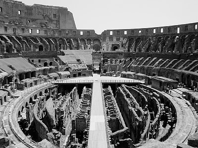 grayscale photo of stadium ruins thumbnail