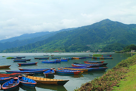 brown-and-blue row boat lot on body of water at day time thumbnail
