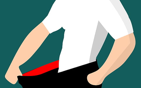 Illustration of man showing how much weight he's lost by wearing his old pants. thumbnail