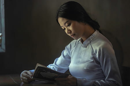 woman sitting reading book realistic painting thumbnail