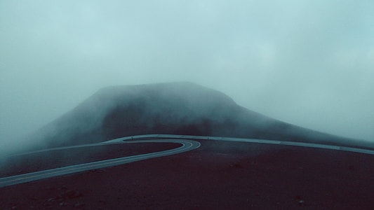 curvy, concrete road, fogs, mountain thumbnail