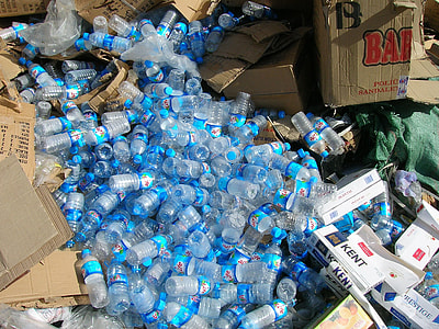 pile of blue plastic bottle lot thumbnail