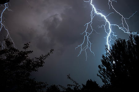 gray skies with lightning during night time thumbnail