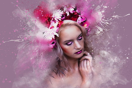 pink flowers on woman's hair thumbnail